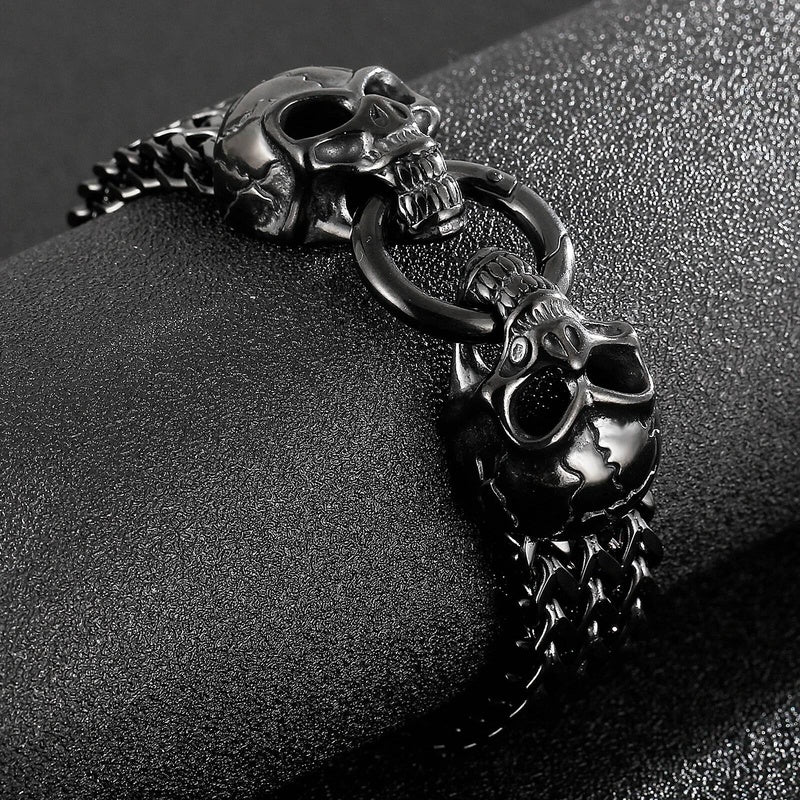 18mm Big Skull Head Bracelet With Mesh Chain Stainless Steel Charm Jewelry