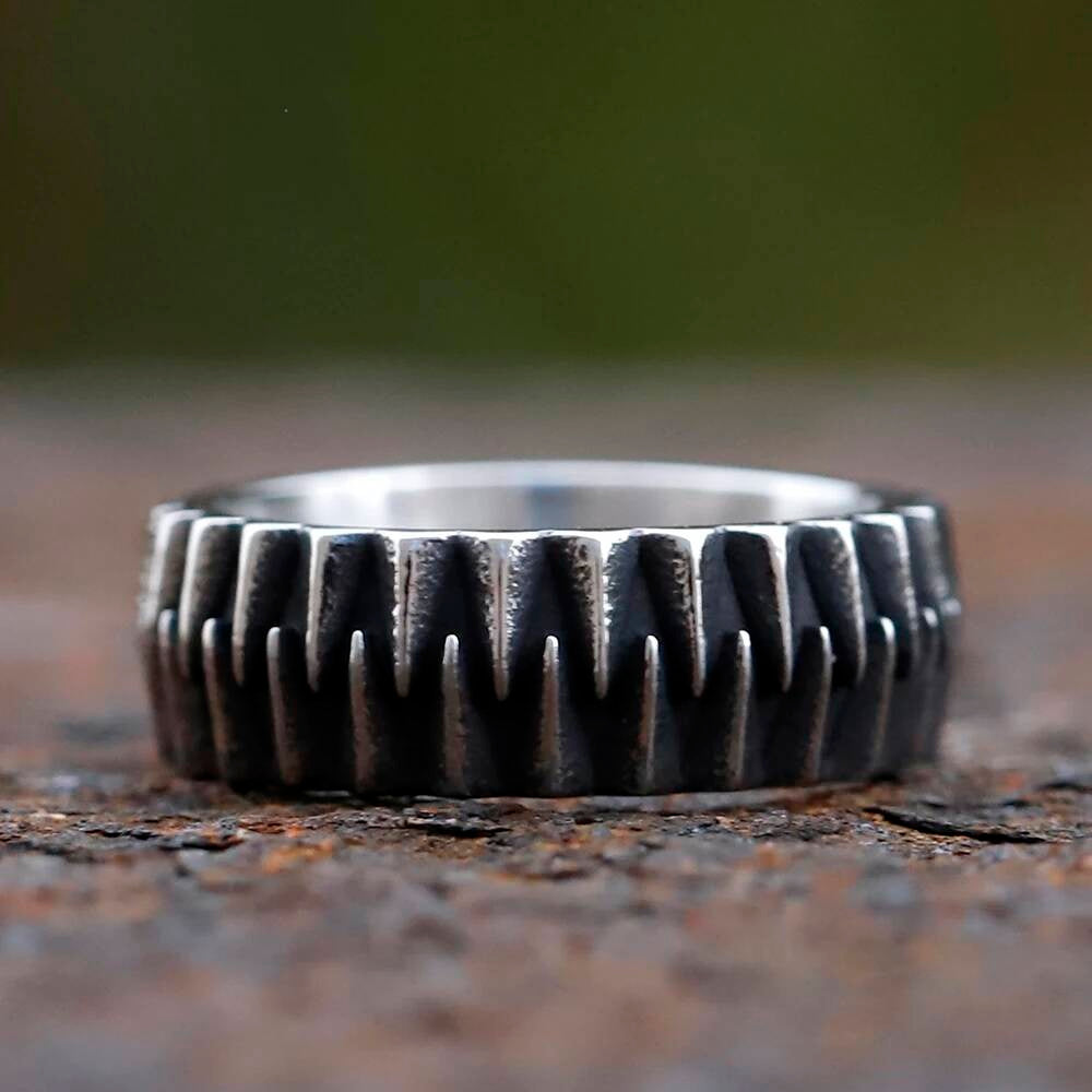 Steampunk Gear Engagement Ring - Retro Industrial Stainless Steel Unisex Jewelry