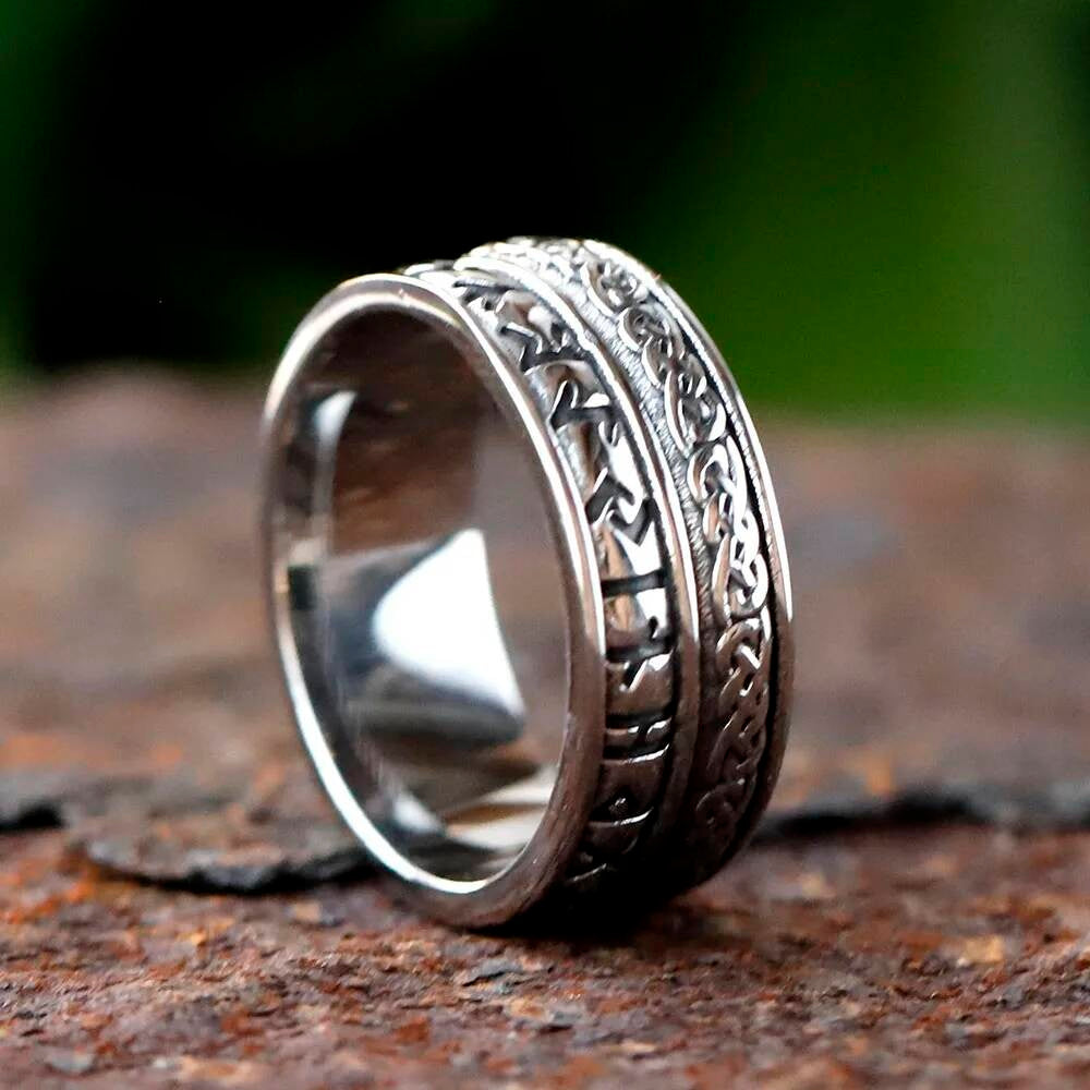 Viking Rune & Celtic Knot Ring – 316L Stainless Steel Unisex Amulet