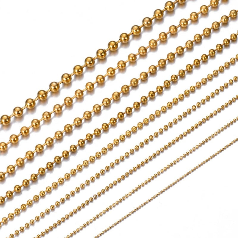 1Pc Gold Color Stainless Steel Round Ball Link Chain Necklace Length 15cm-100cm