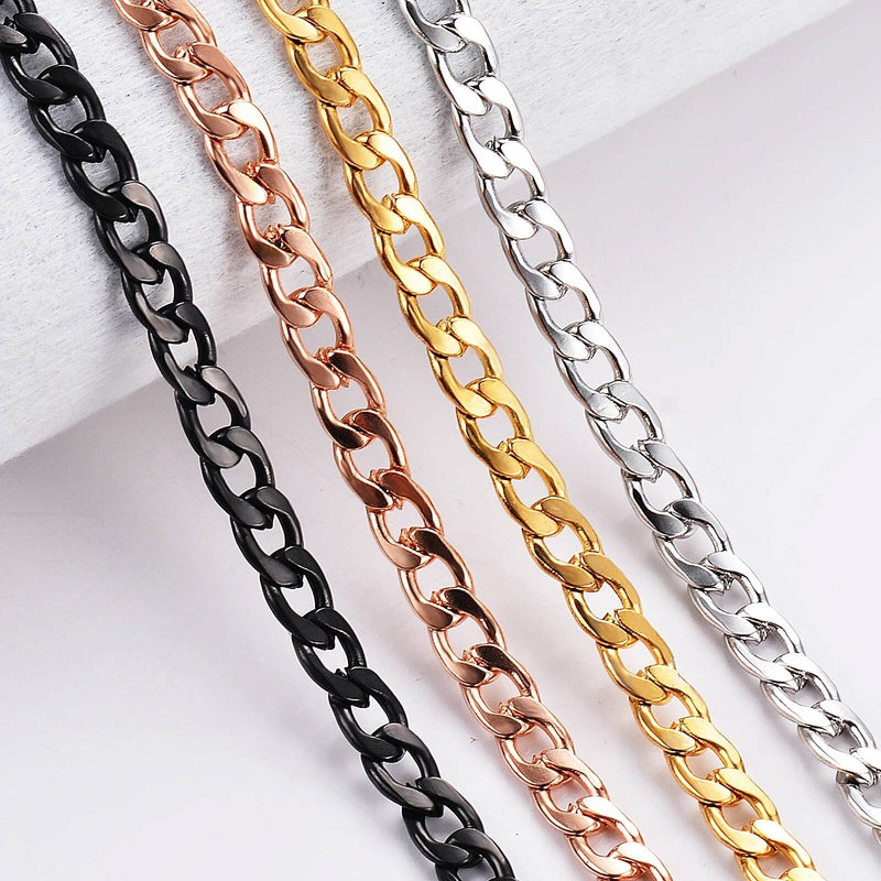 1 piece Width 3/4.5mm Flat Curb Chain Stainless Steel Necklace 3 Colors