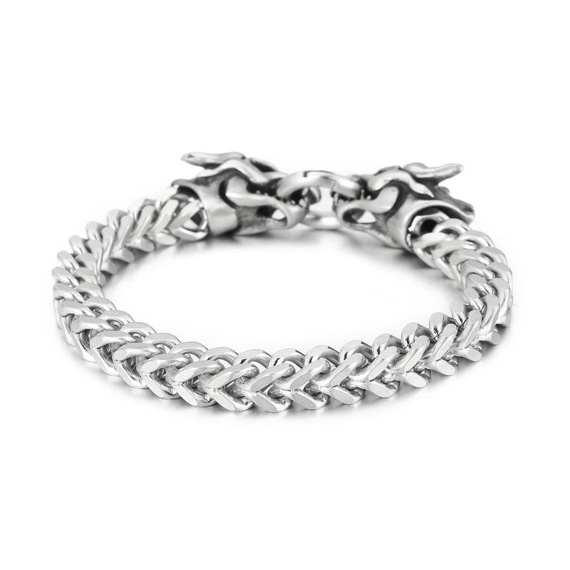 8mm Dinosaur Skull Bone Bracelet Men Stainless Steel Fashion Mesh Chain Jewelry