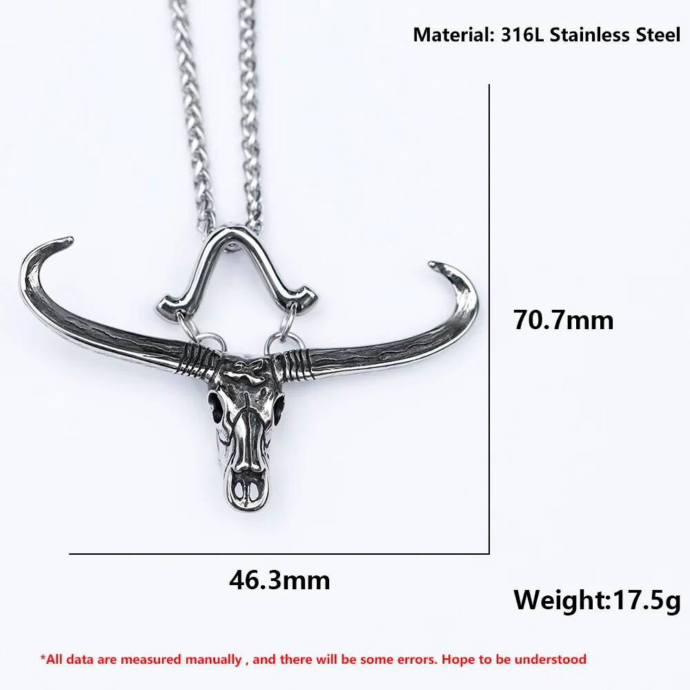 Bull Skull Pendant Necklace – Silver Horned Bull Skull Jewelry