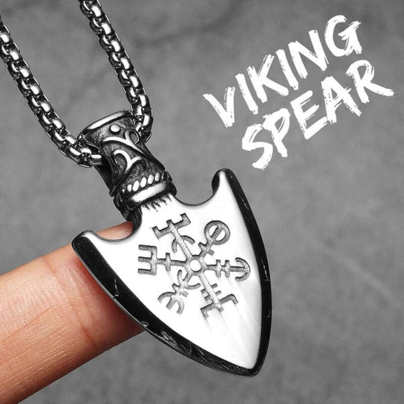 Viking Arrowhead Pendant Necklace – Double-Sided Rune Amulet in 316L Stainless Steel N1458-60cm Chain