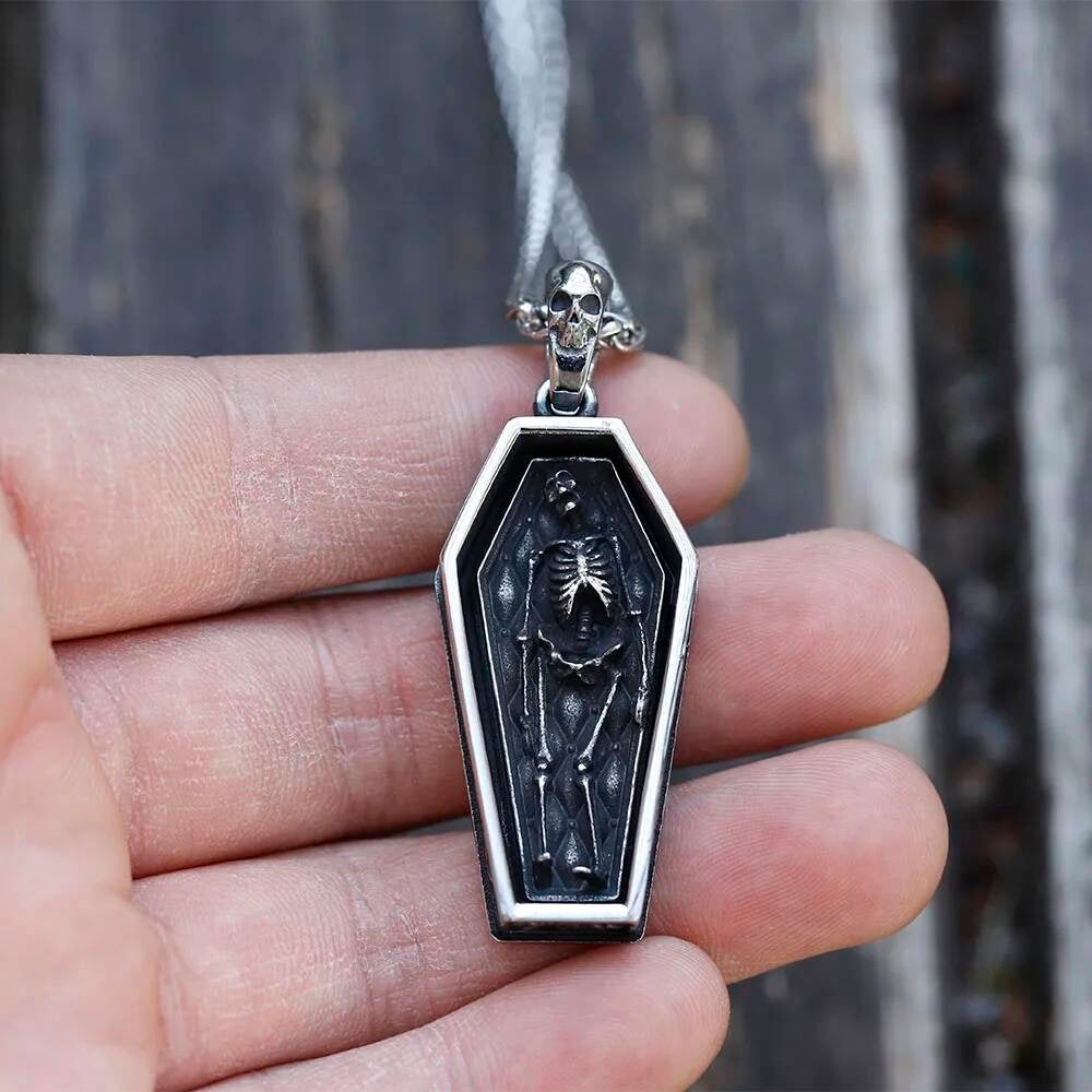 Coffin Skeleton Pendant – Gothic Stainless Steel Necklace
