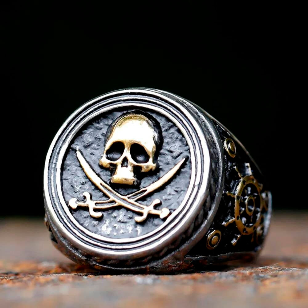 Skull Motorcycle Band Ring – 316L Stainless Steel Gothic Party Gift Part gold