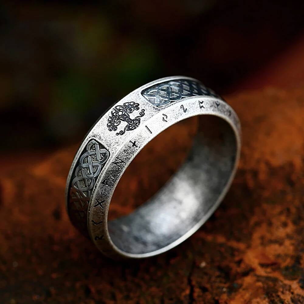 Vintage Viking Tree of Life Ring – 316L Stainless Steel Nordic–Celtic Amulet
