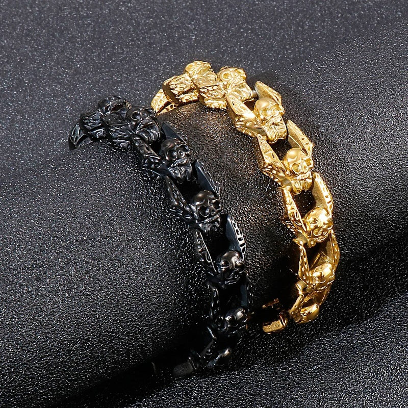 316L Stainless Steel Evil Skull Chain Bracelet Men Demon Ghost Punk Wristband Jewelry