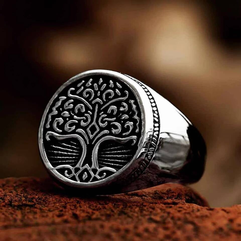 Vintage Viking Tree of Life Ring – 316L Stainless Steel Nordic Amulet Band