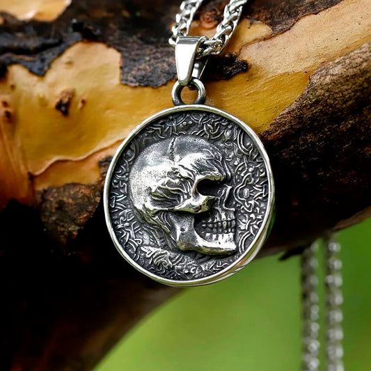 Skull Profile Pendant – Vintage Stainless Steel Gothic Necklace