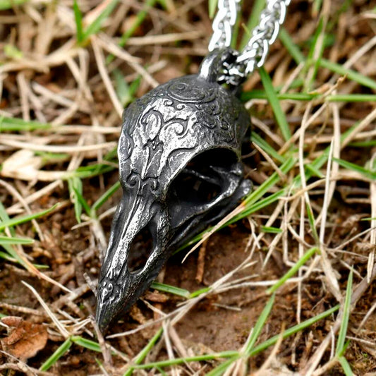 Bird Skull Pendant Necklace, Silver Gothic Jewelry with Intricate Detailing