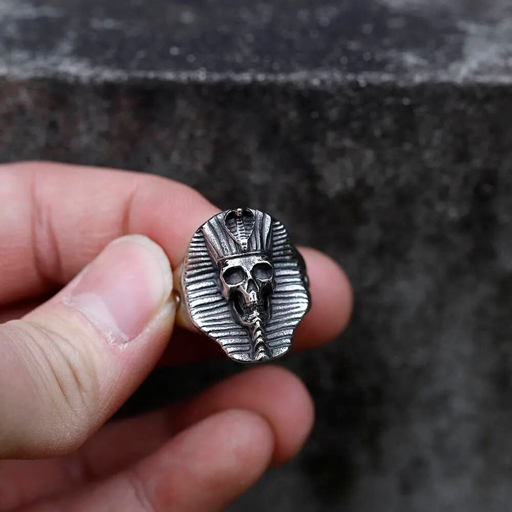 Egyptian Pharaoh Skull RING Punk Horned Jewelry