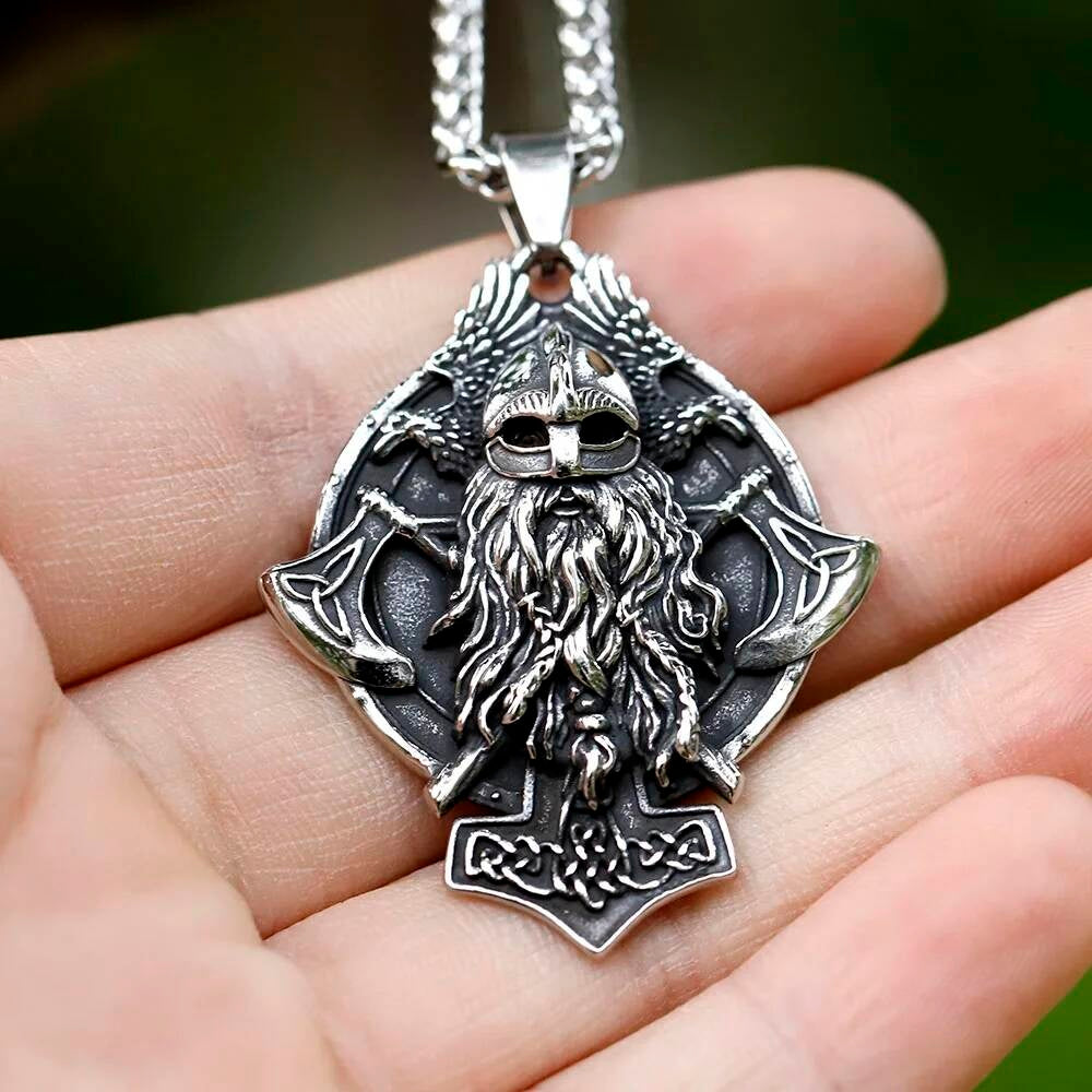 316L Stainless Steel Viking Warrior Pendant Necklace Norse Nordic Jewelry