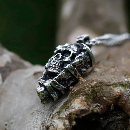 Cursed Skull Pendant – Silver Gothic Skull Wrapped in Ropes Necklace