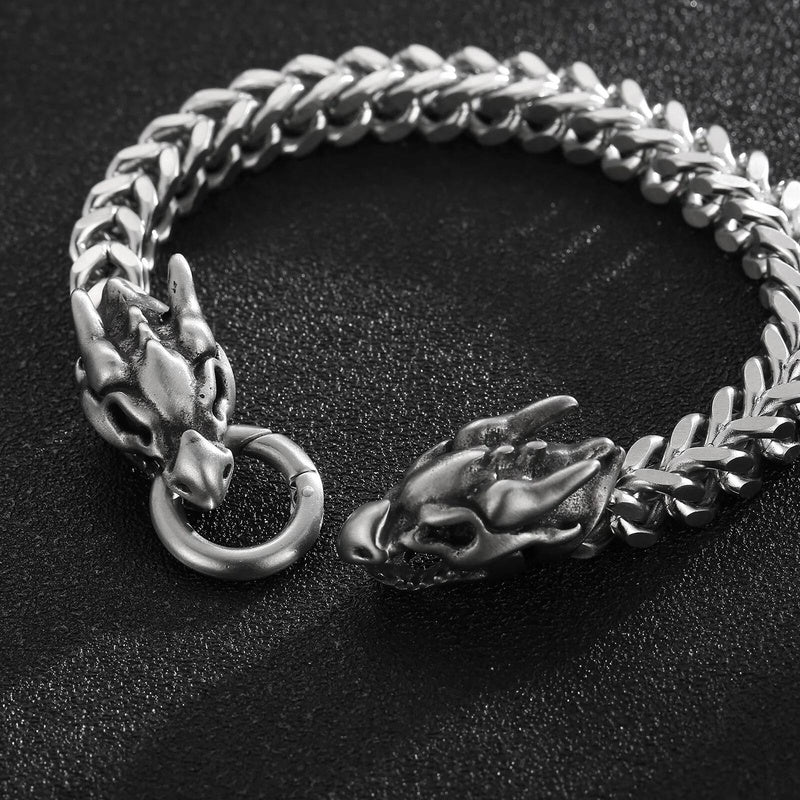 8mm Dinosaur Skull Bone Bracelet Men Stainless Steel Fashion Mesh Chain Jewelry