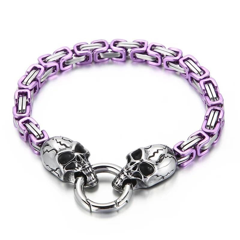 6mm Colorful Royal Skull Bone Chain Bracelet Men Stainless Steel Jewelry Purple
