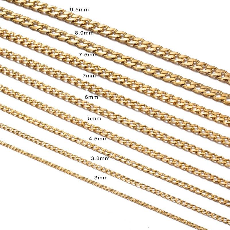 1 piece Stainless Steel Cuban Curb Necklace 3mm-9.5mm Curban Link Chain for Men Women Length 21cm-75cm
