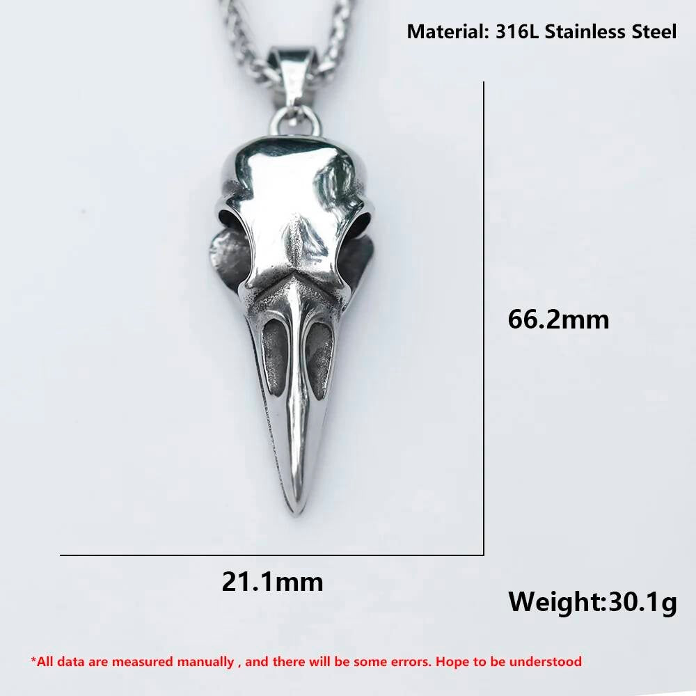 Crow Skull Pendant Necklace, Silver Gothic Jewelry with Intricate Bird Design