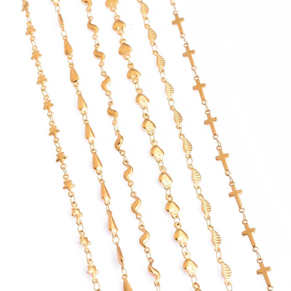 1Pc Length 18cm-100cm Stainless Steel Handmade Link Chain Necklaces For Women Heart Cross Bracelet Jewelry