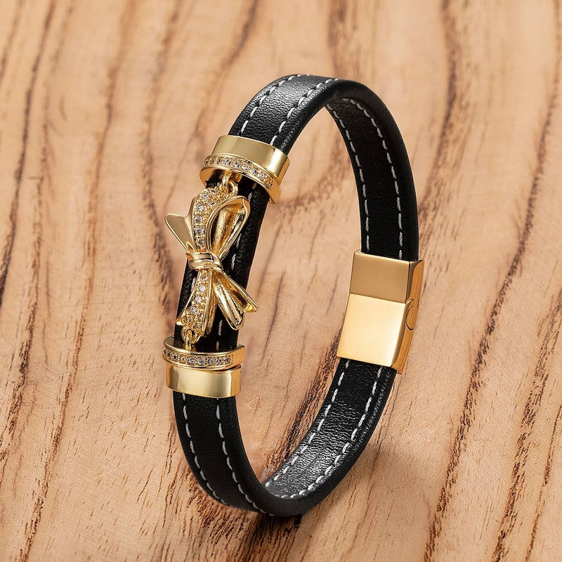 Men's Black Leather Panther Head Bracelet for Bold Gifts Style-C