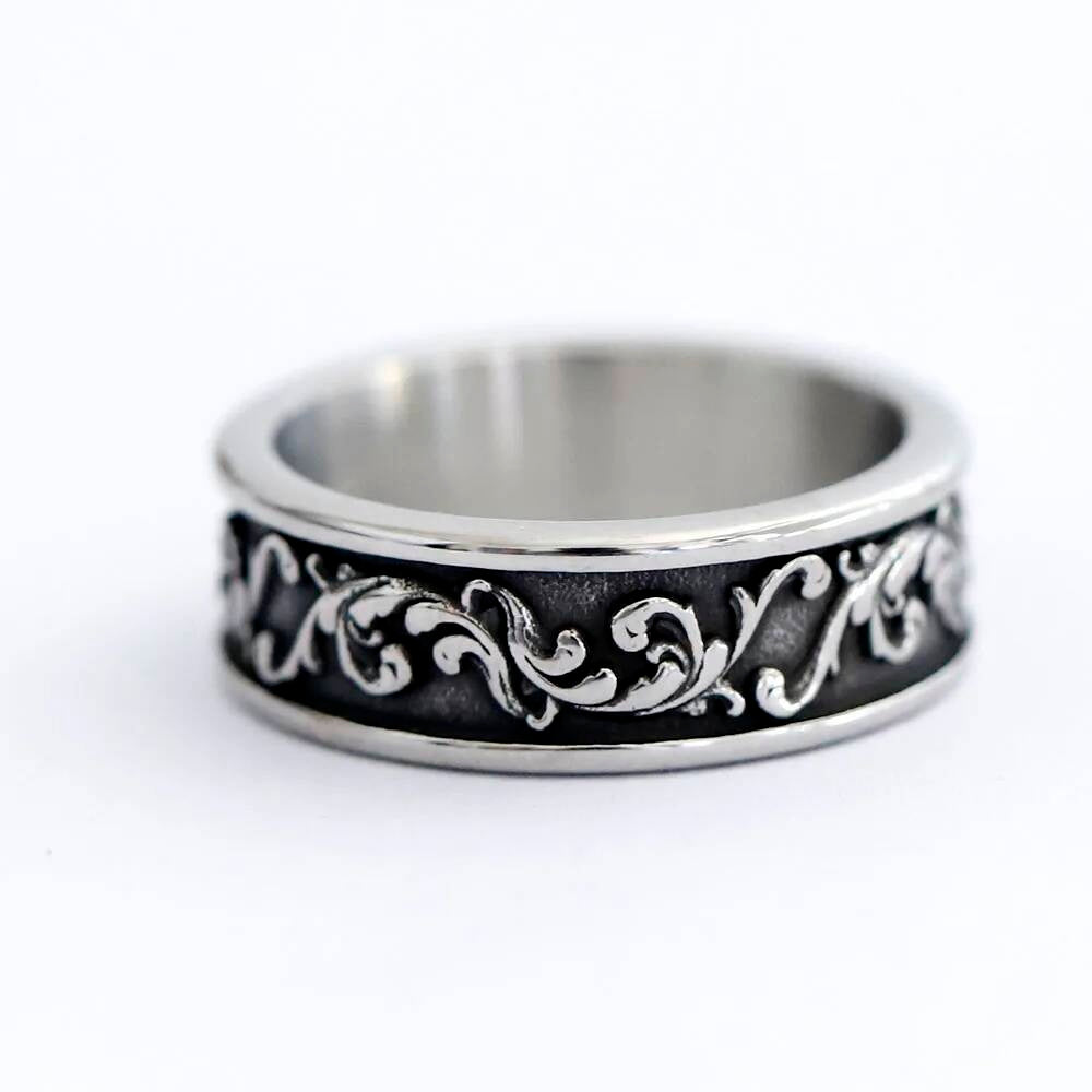 New Stainless Steel Viking Biker Vintage Spindrift Pattern Round Ring With
