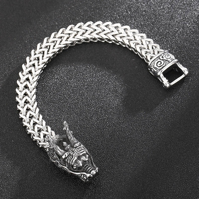 12mm Dragon Bone Bracelet For Men Mesh Chain Stainless Steel 316L Jewelry