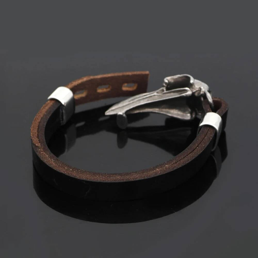 Gothic Raven Skull Bracelet – Leather Strap with Stainless Steel Crow Head
