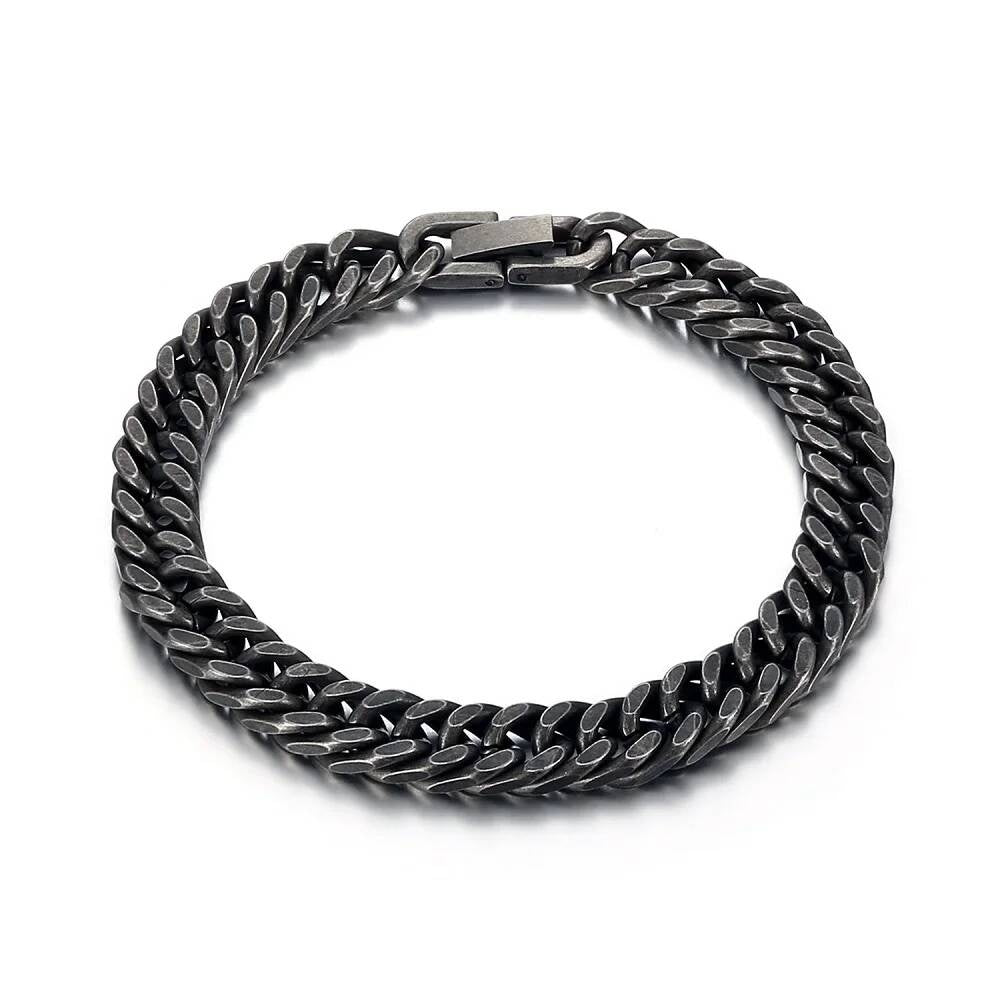 Vintage Black Stainless Steel Chain Bracelet – 316L Cuban Link for Men 23cm