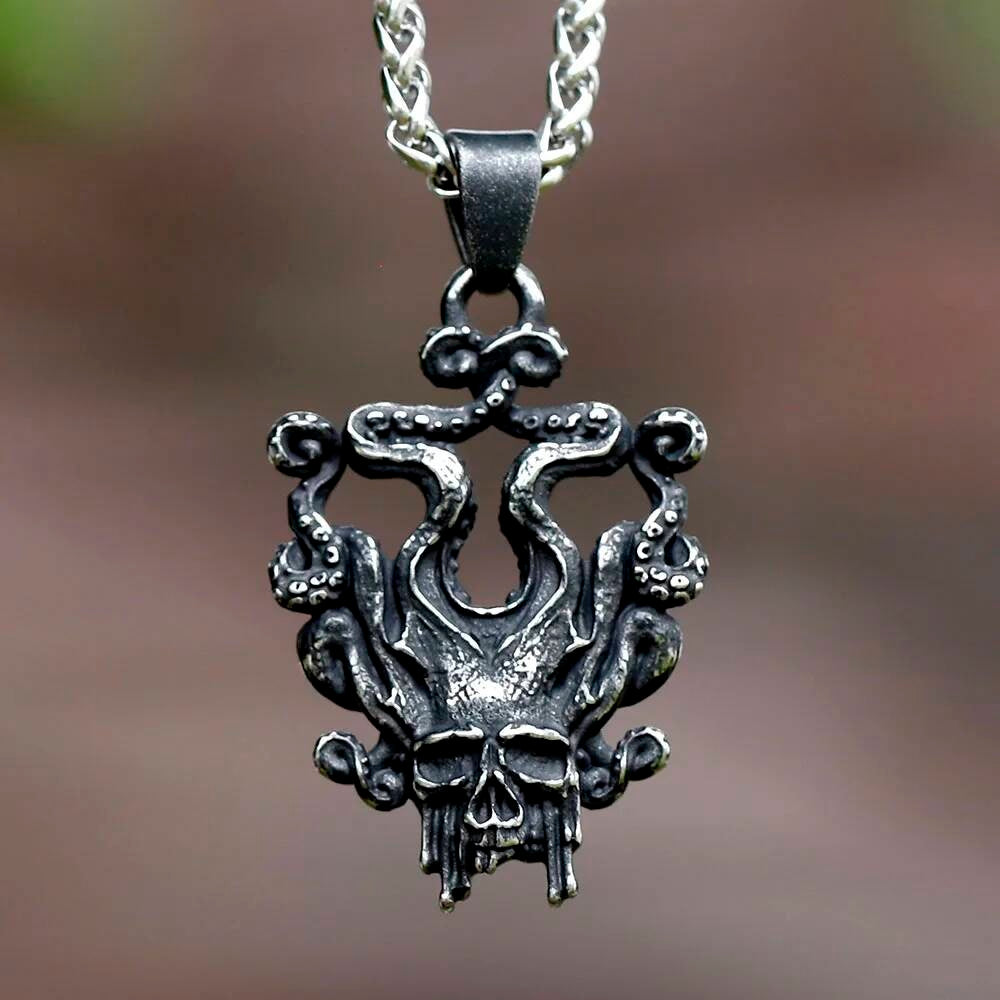 Skeletons in Coffin Pendant Necklace, Gothic Silver Jewelry with Death and Love Symbolism LP-1271 CN