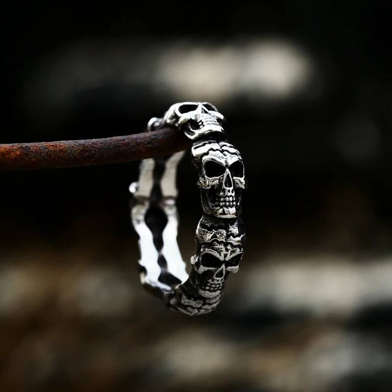 Ares Skull Ring - Viking War God Stainless Steel Gothic Jewelry for Men B-steel