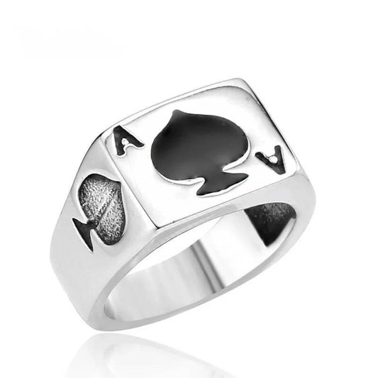 Ace of Spades Signet Ring – Stainless Steel Poker Biker Gothic Jewelry