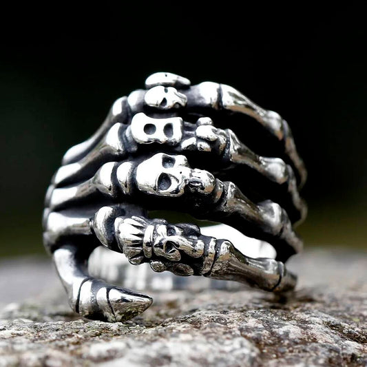 Caarium Finger Skull Ring - Gothic Stainless Steel Men's Fashion Jewelry