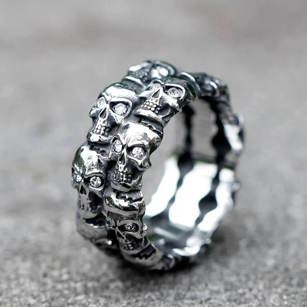 Aegishjalmur Skull Ring - Viking Symbol Stainless Steel Gothic Jewelry B STYLE