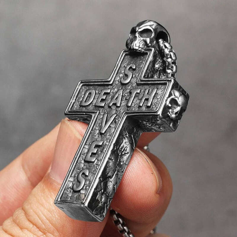 316L Stainless Steel “Death Saves” Skull Cross Pendant Necklace