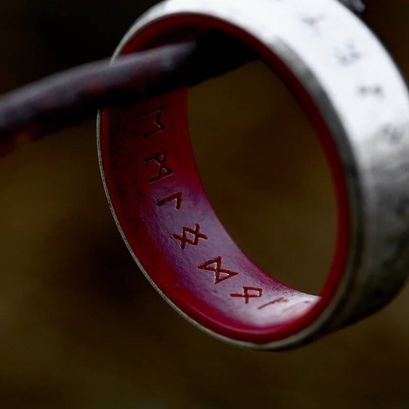 316L Stainless Steel Norse Rune Ring Red Vintage Viking Band