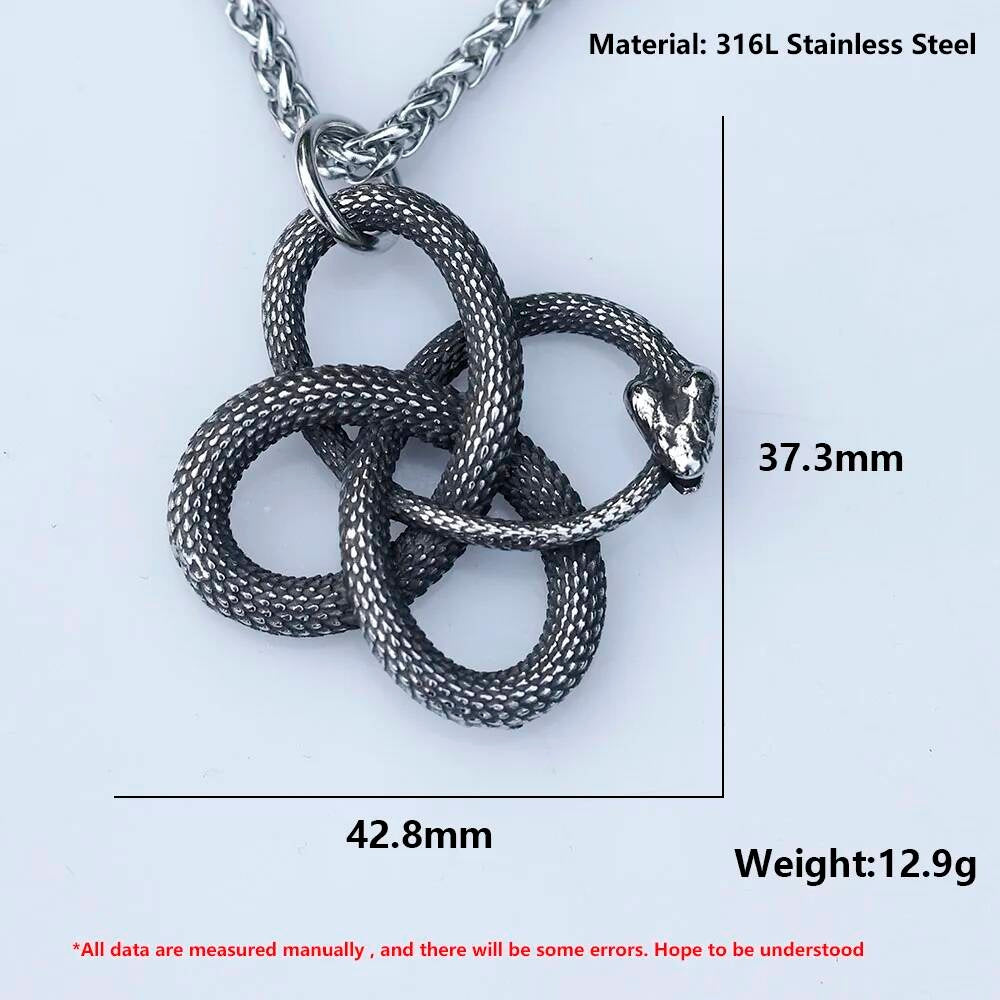 Interwoven Serpents Knot Pendant – Stainless Steel Snake Amulet Necklace