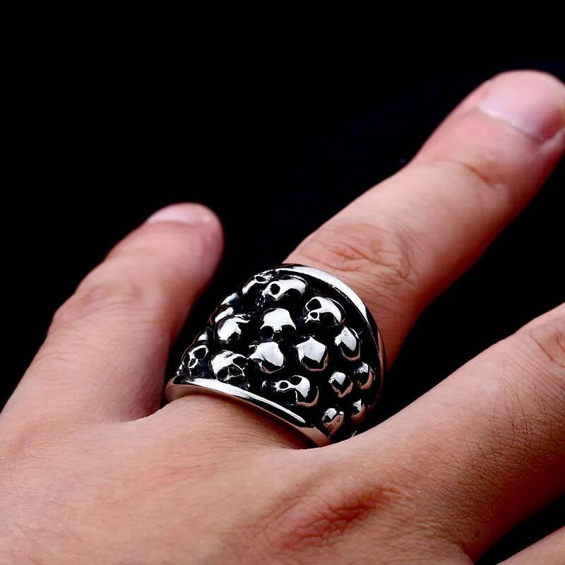 Death Skeleton Ring - Heavy Gothic Stainless Steel Men's Statement Jewelry