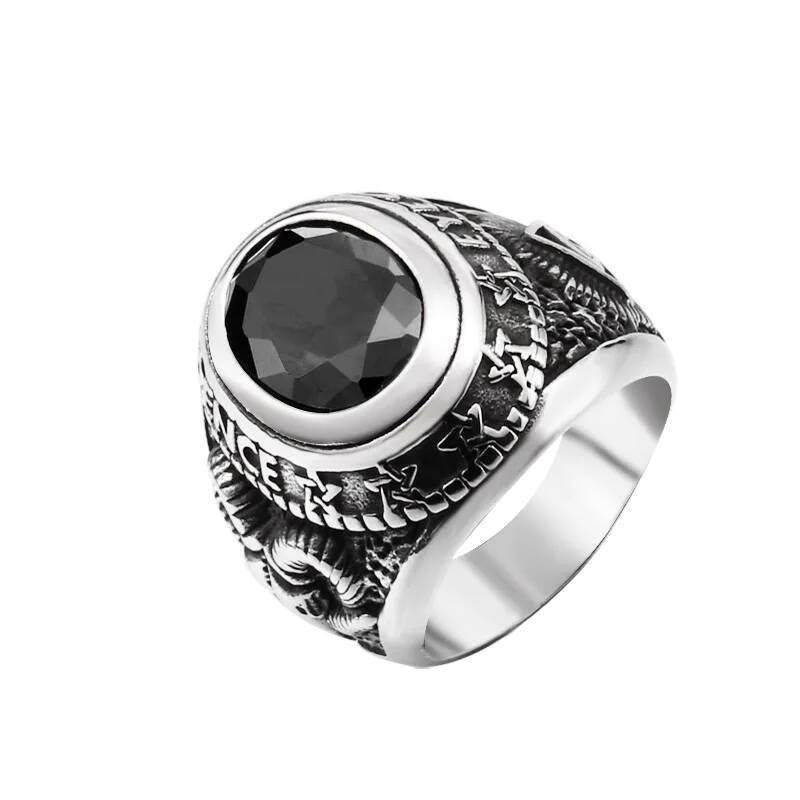 Blue Stone Gothic Ring – 316L Stainless Steel Biker Statement Band black