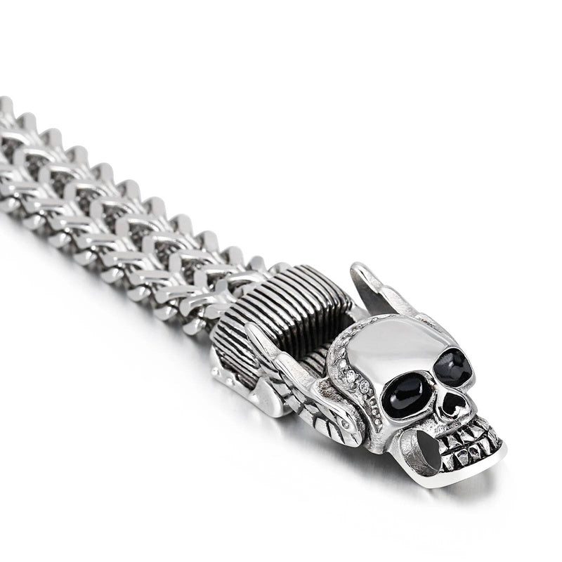 Stainless Steel 316L Hiphop Rock Cubic Zirconia Demon Skull Bracelet Men Mesh Chain Jewelry Accessories