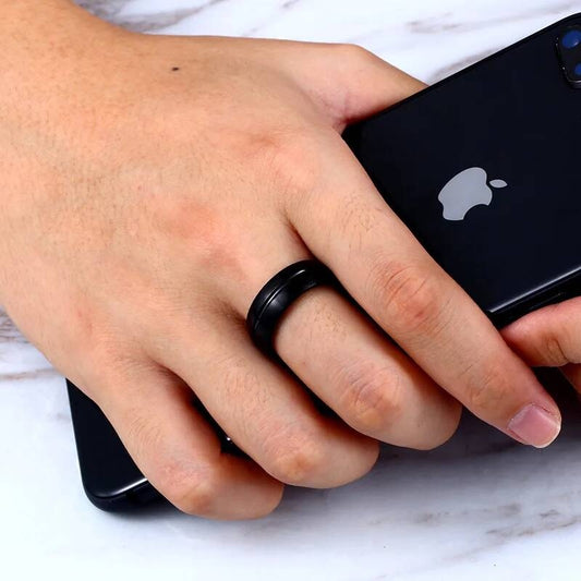 Matte Black Stainless Steel Band Ring Minimalist Unisex Jewelry