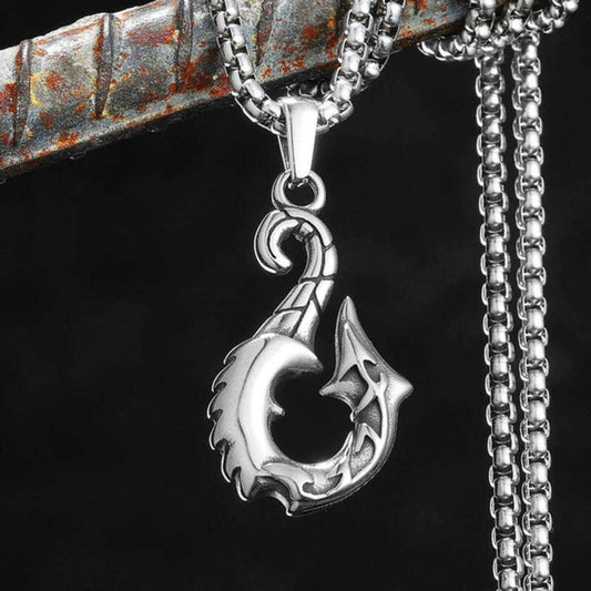 Scorpion Hook Pendant Necklace, Silver Tribal-Inspired Jewelry with Bold Design
