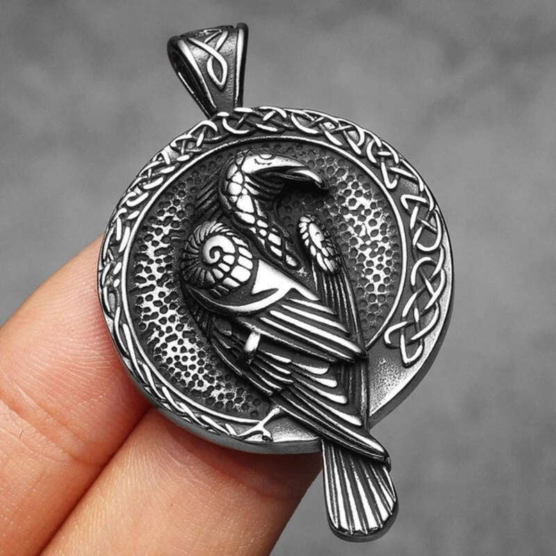 316L Stainless Steel Viking Raven Rune Pendant Necklace – Norse Amulet for Men