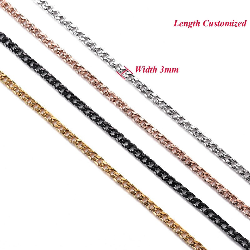 1 piece Width 3/4.5mm Flat Curb Chain Stainless Steel Necklace 3 Colors