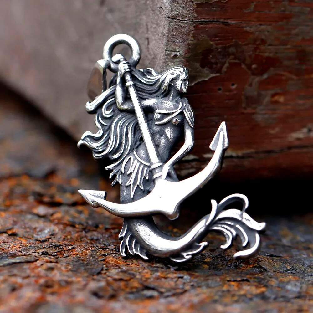 Mermaid and Anchor Pendant Necklace – Nautical Ocean Jewelry