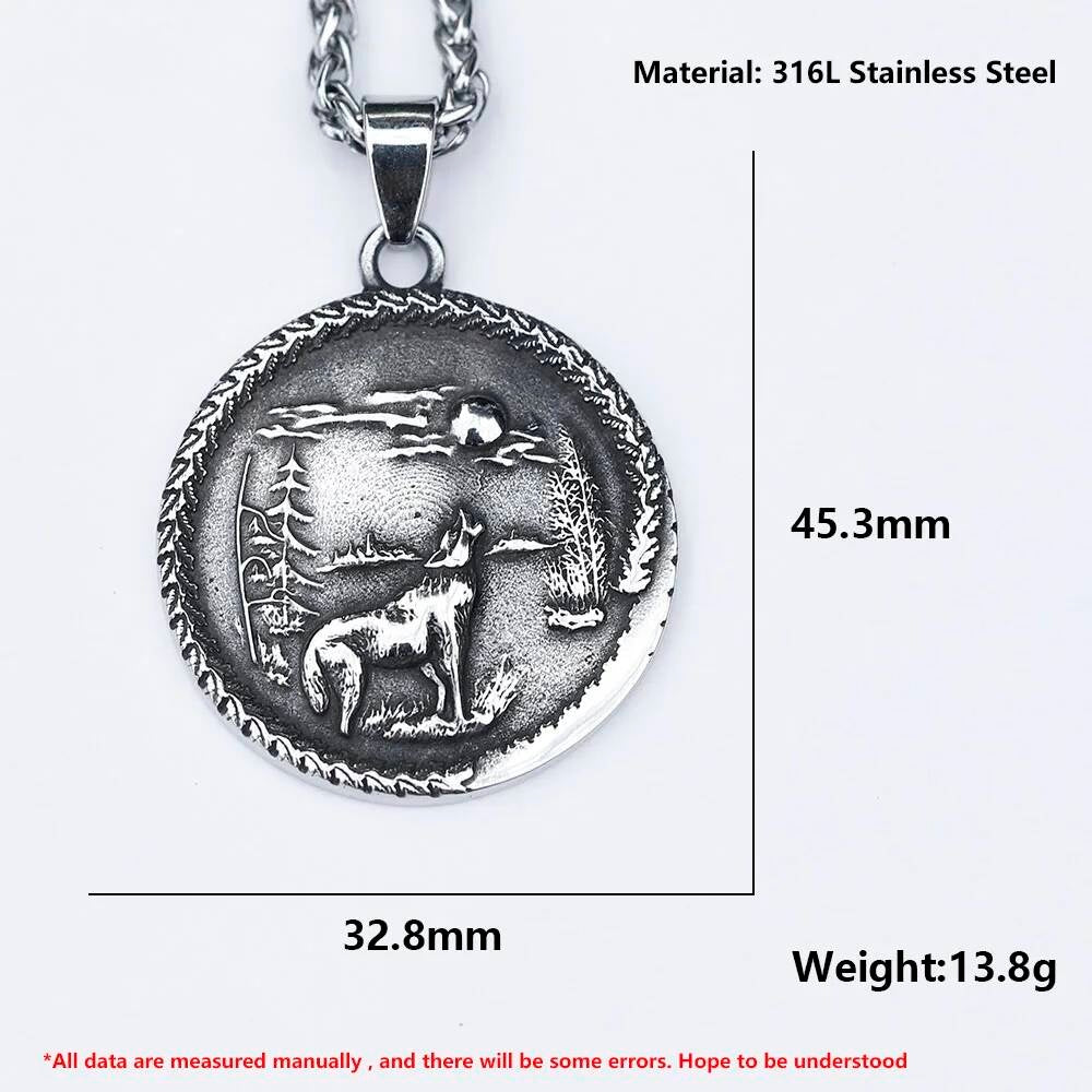 Howling Wolf Moon Pendant Necklace – Vintage Viking Stainless Steel Totem Jewelry