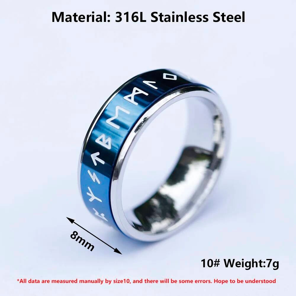 Rotatable Viking Rune Ring – 316L Stainless Steel Multicolor Amulet Band