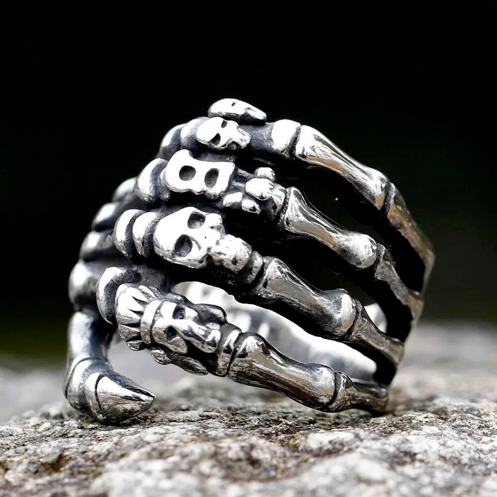 Caarium Finger Skull Ring - Gothic Stainless Steel Men's Fashion Jewelry