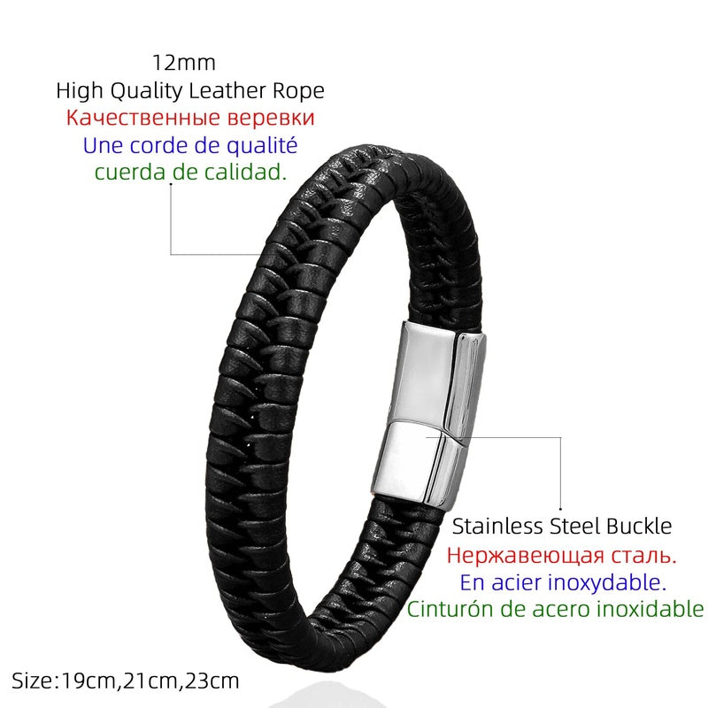 Simple Classic Stainless Steel Magnet Bracelets Man Jewelry Handmade Woven Leather Couple Bracelet Bangles for Women Accessories