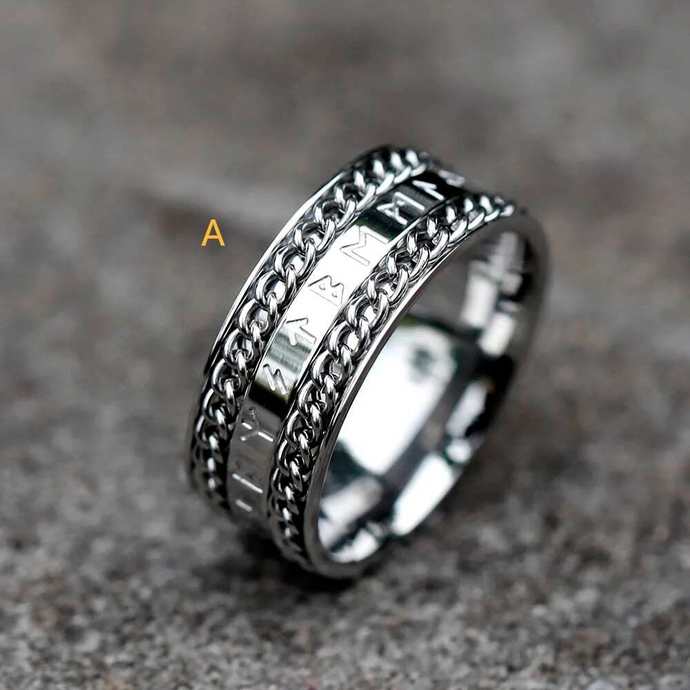 Retro Odin Viking Rune With Rotatable Chain RING Amulet Jewelry