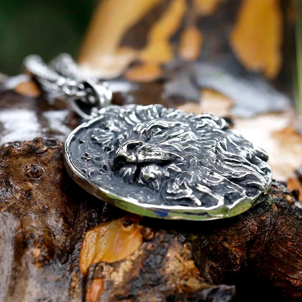 316L Stainless Steel Viking Lion Head Pendant Necklace for Men Women Nordic Mythology Jewelry Gift